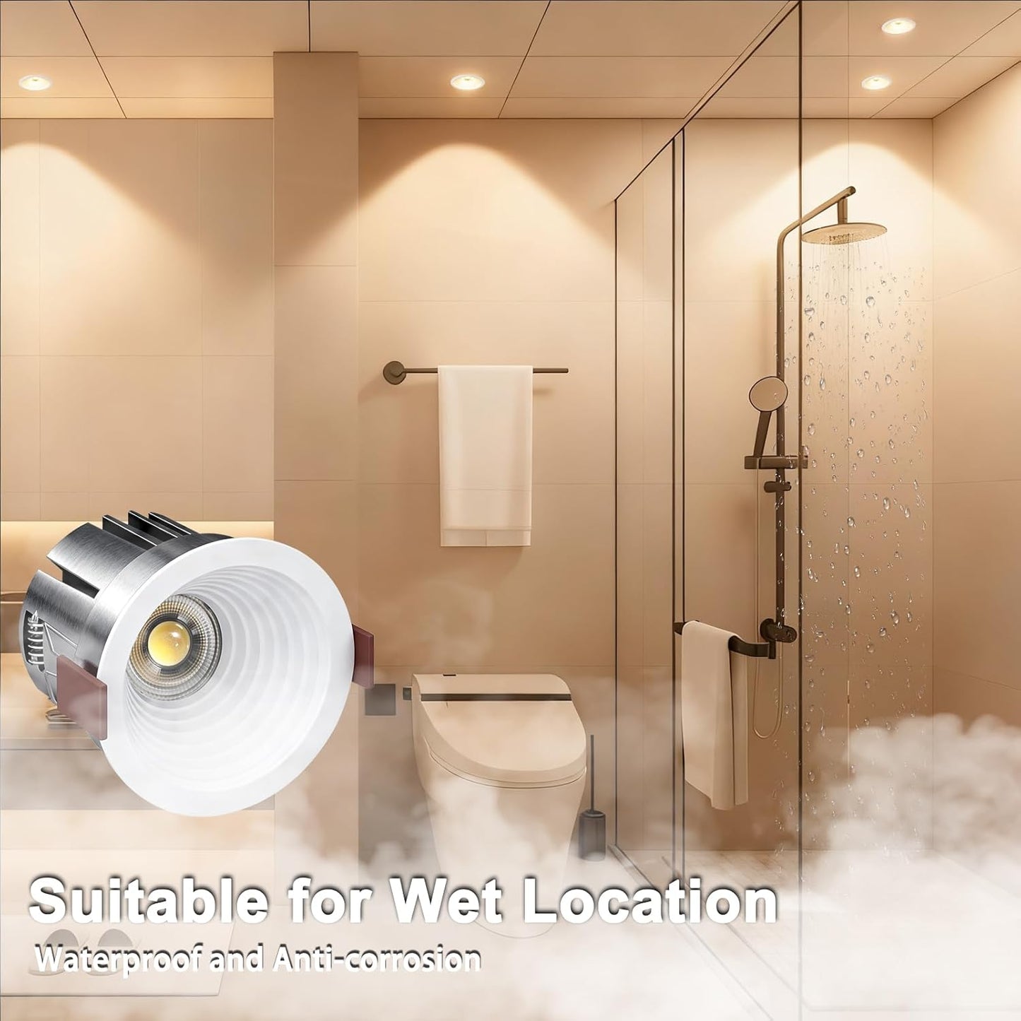 Luz LED empotrable 3pulg COB antideslumbrante regulable IP65
