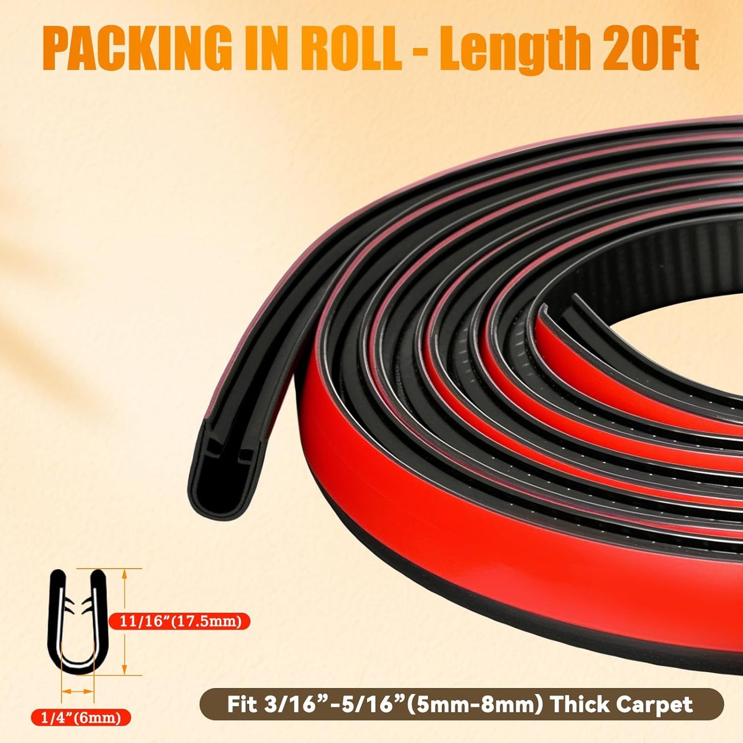 Borde alfombra autoadhesivo PVC negro 40ft