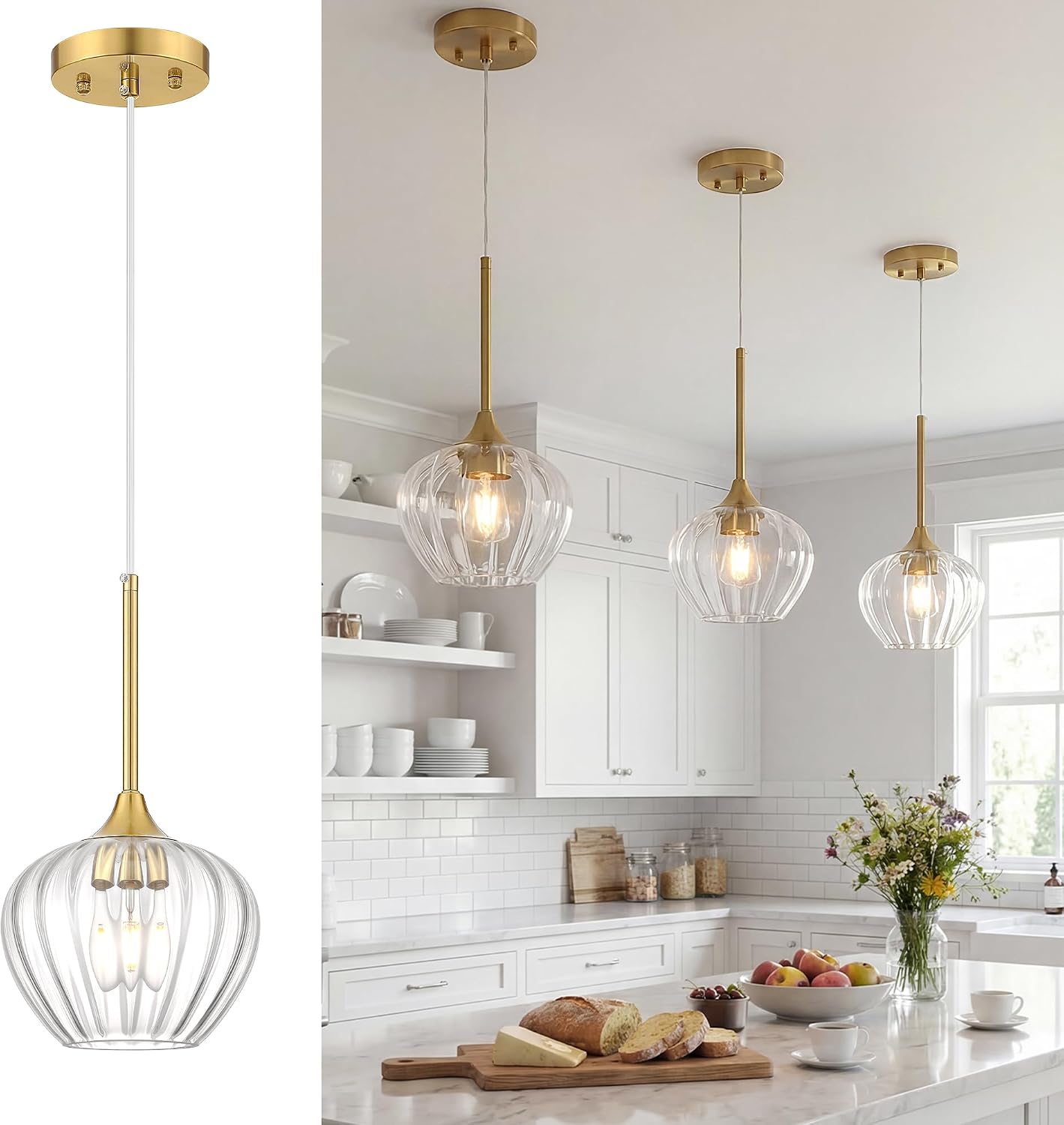 Luces colgantes cristal doradas 7pulg cocina comedor
