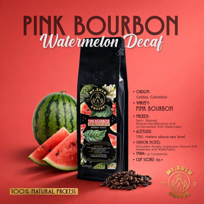 Café descafeinado Zulu Pink Bourbon especial colombiano cofermentado de sandía tostado medio