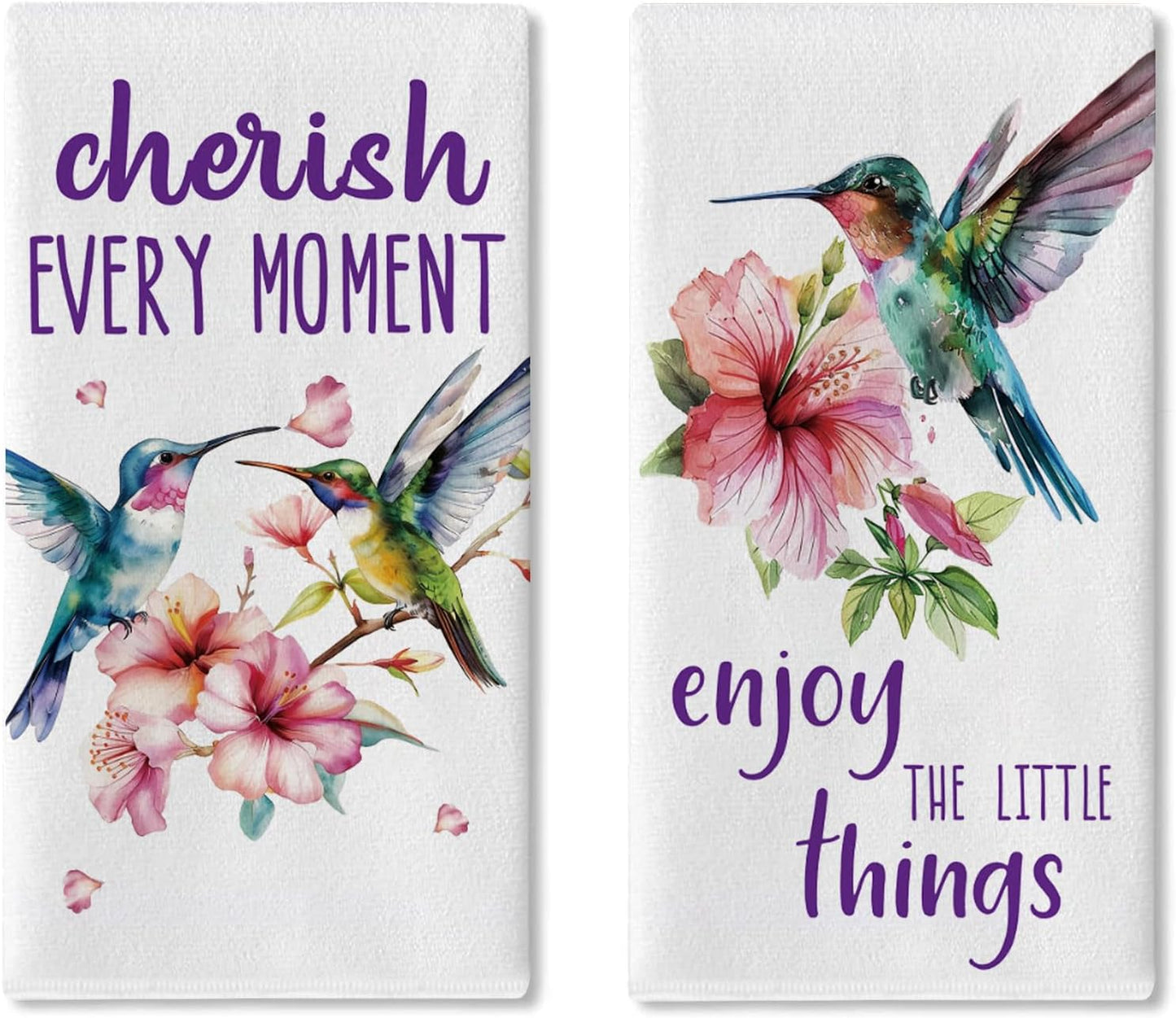 Juego de 2 paños de cocina florales colibrí primavera verano