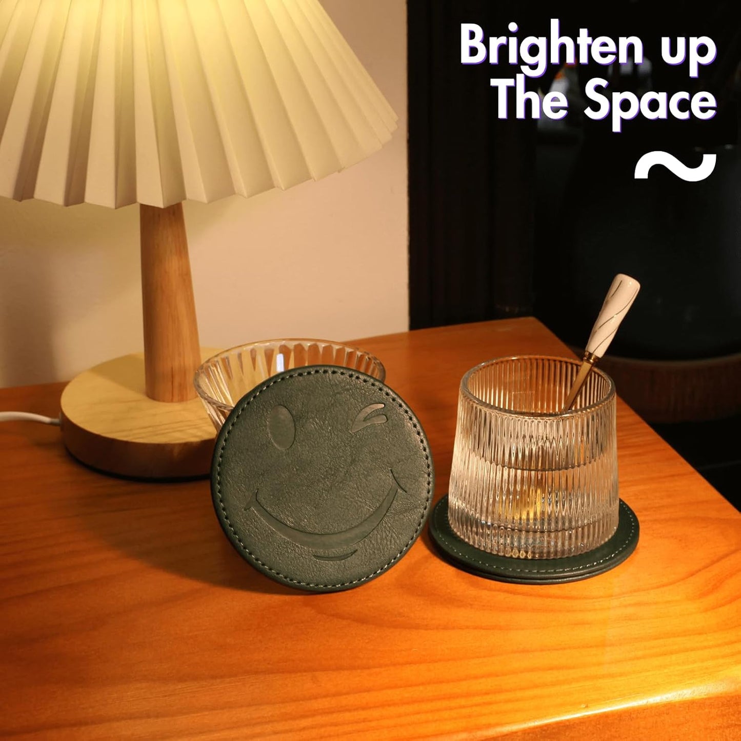 Juego de 6 posavasos de cuero con soporte y diseño en relieve, color verde