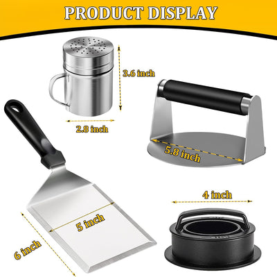4 Accesorios Parrilla Blackstone Prensa Hamburguesas Acero Inox