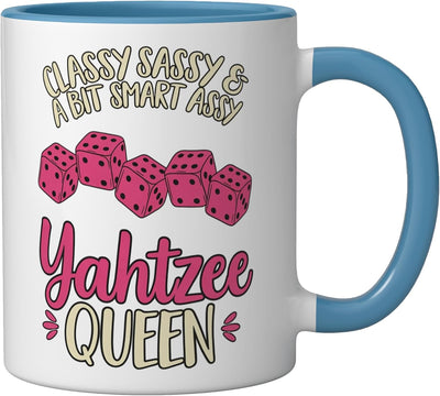 Taza cerámica para juego de dados Yahtzee azul/blanco