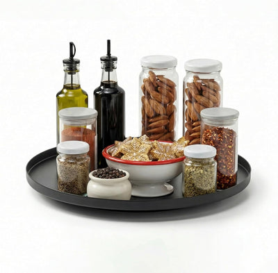 Organiz. especias giratorio metal 9pulg negro