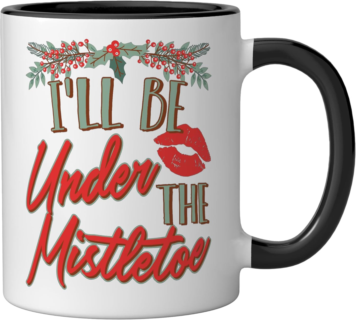 Taza Cerámica Frase Beso Navidad Negro/Blanco