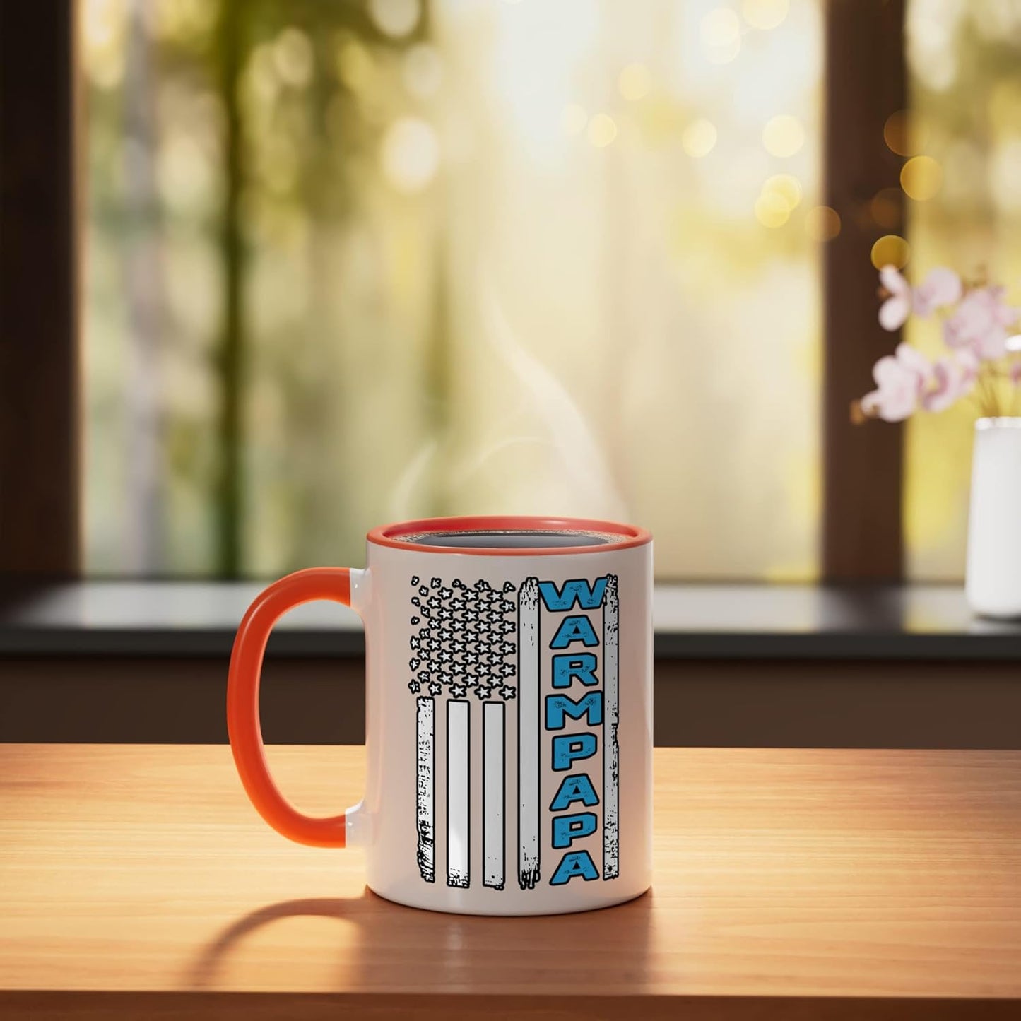 Taza Cerámica Bandera Americana Vintage Naranja/Blanco