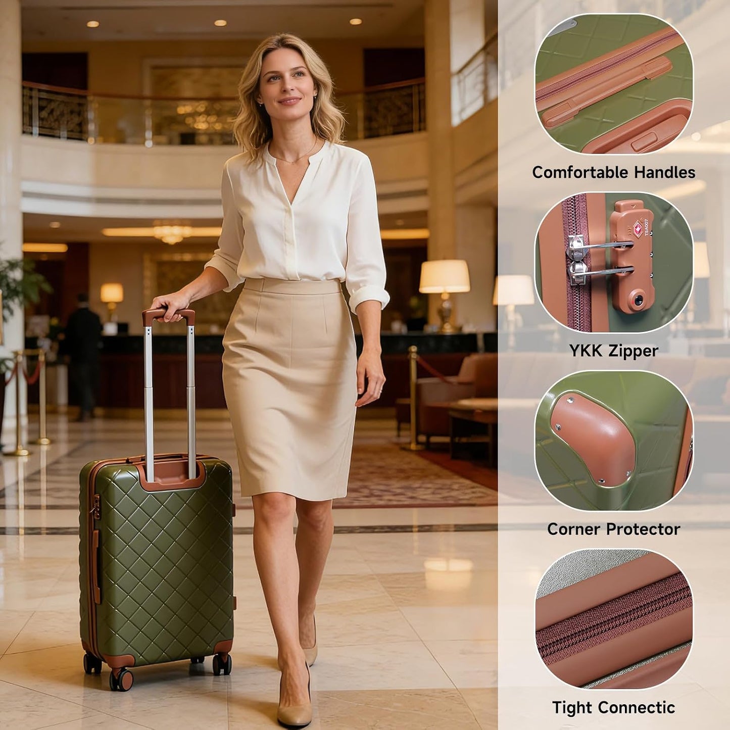 Set 4 maletas ABS 8 ruedas suaves para viaje Verde