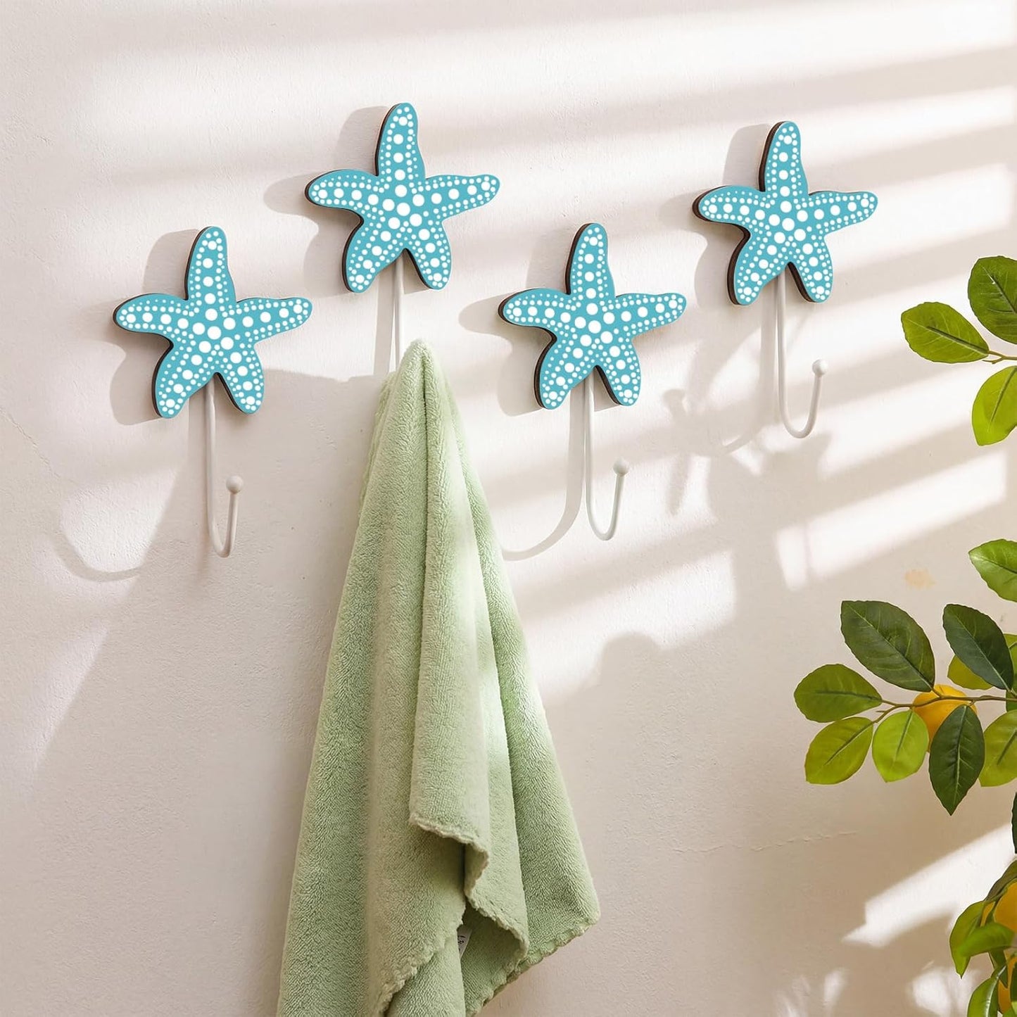 4 Pzas Ganchos Náuticos Estrella Mar para Baño y Sala