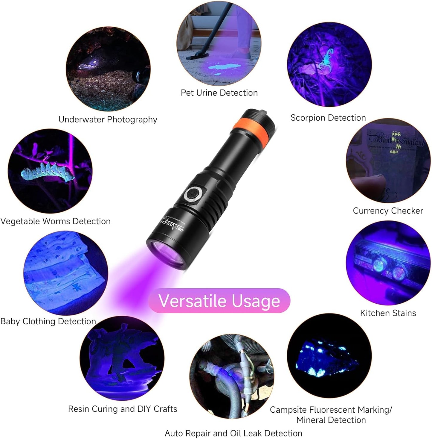 Luz fluorescente buceo 395nm 2 modos haz ancho 120°