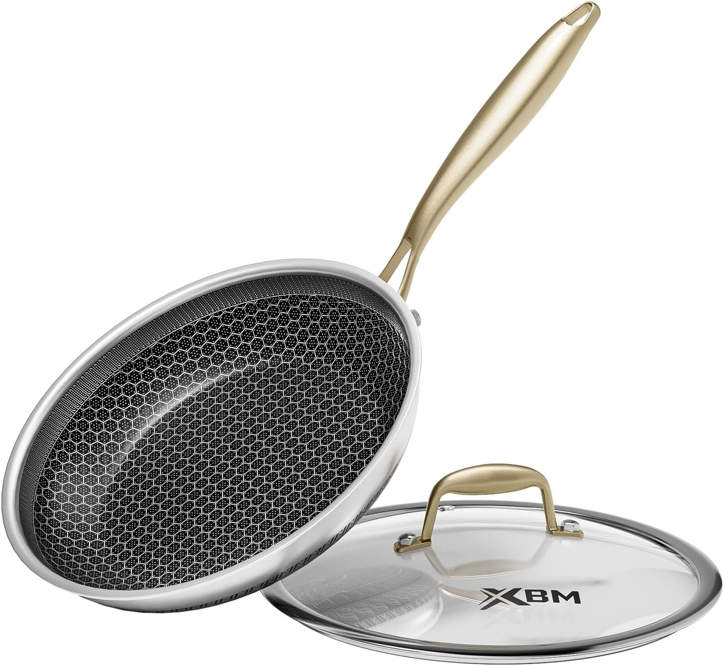 Sartén antiadherente acero inox 8pulg con tapa comp inducción