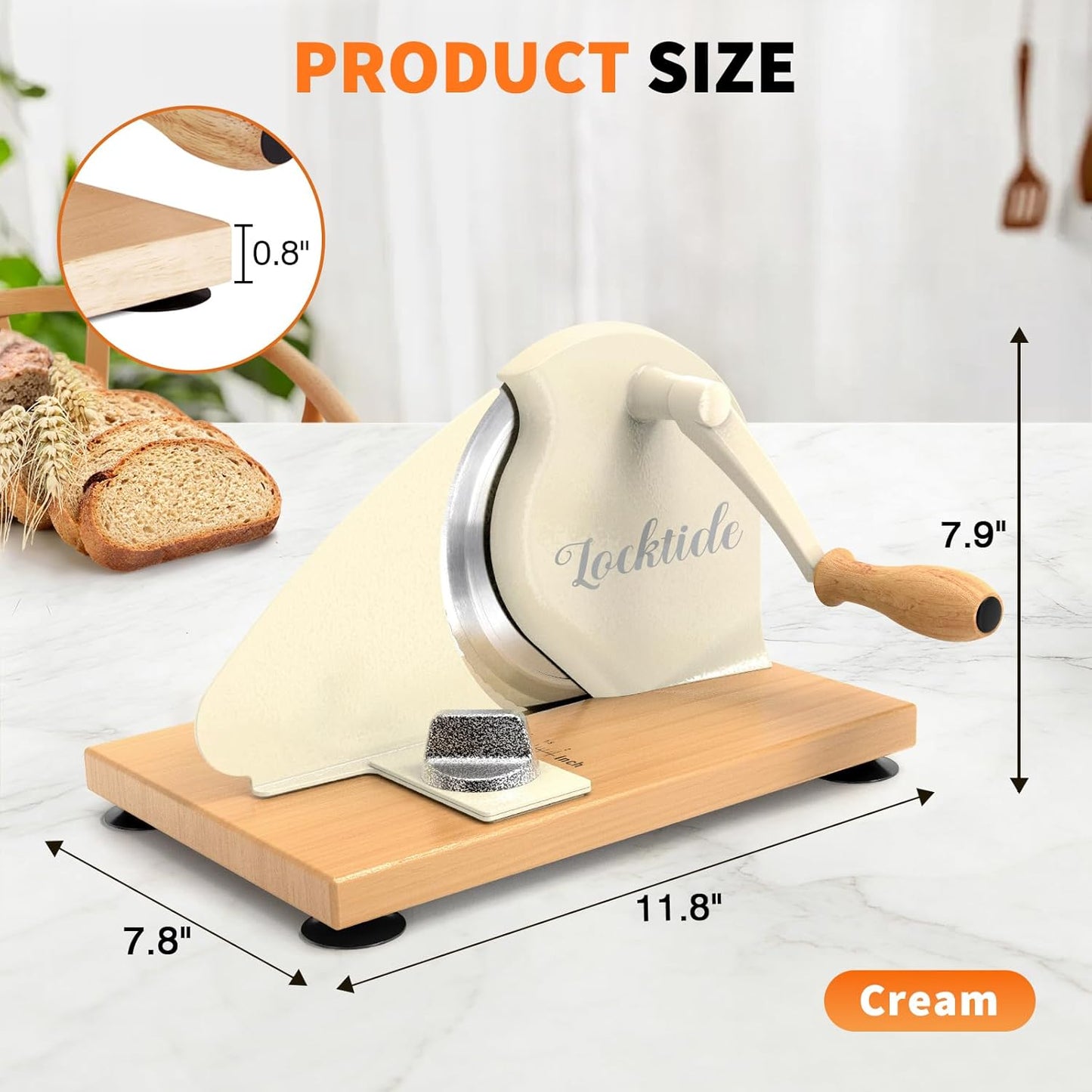 Cortador de pan manual LockTide con manivela y grosor ajustable