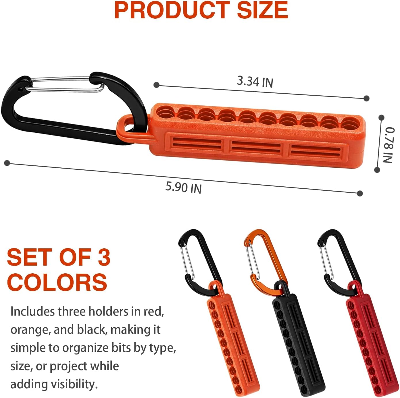 Organiz. brocas hex 1/4 pulg con clips rojo/naranja