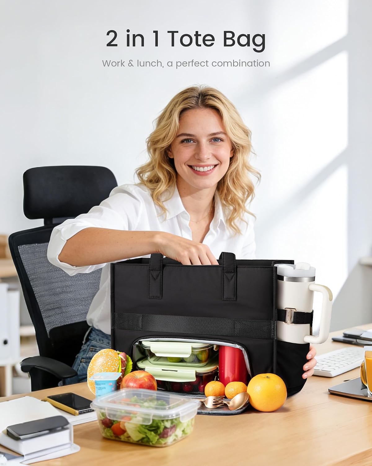 Bolso para profesora enfermera con laptop portavasos grande