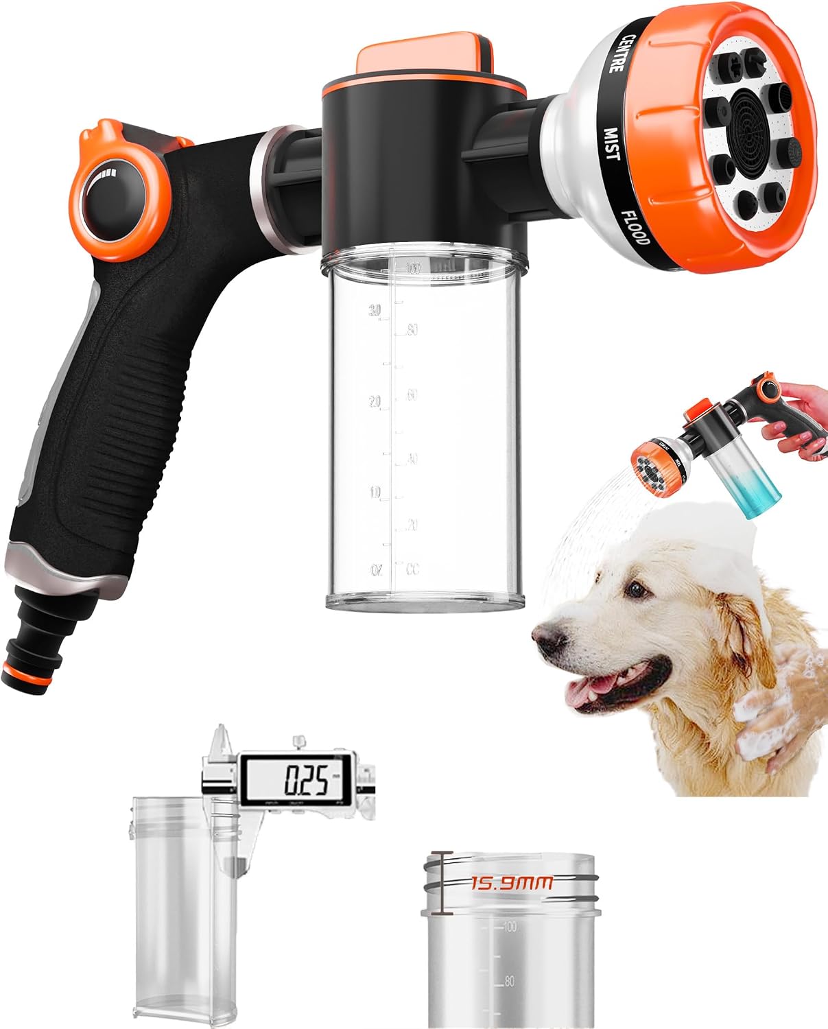 Accesorio manguera perros con dispensador jabón y 8 modos