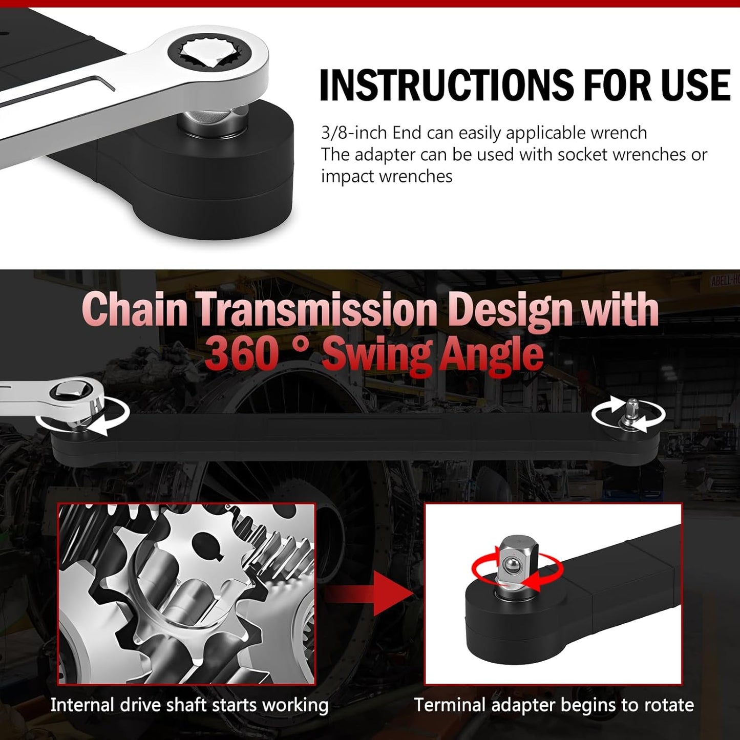 Llave extensión offset 15pulg con adaptadores 1/2 1/4 3/8