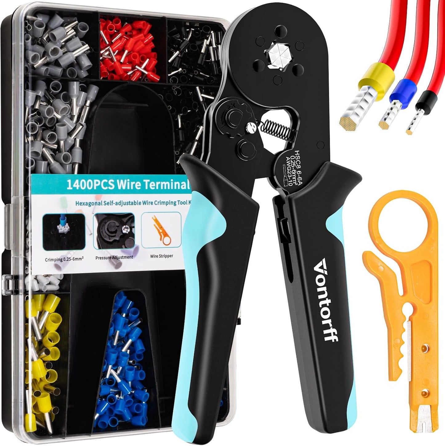 Kit crimpadora virolas 1400 terminales AWG 23-10