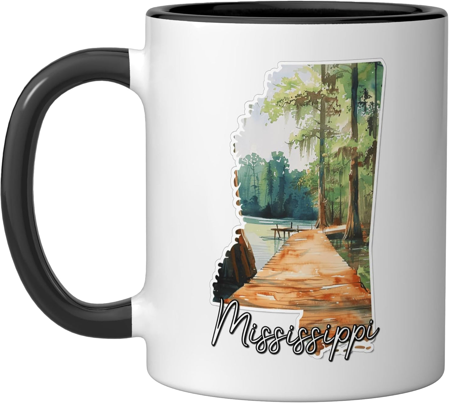 Taza cerámica de arte paisaje Mississippi en negro y blanco