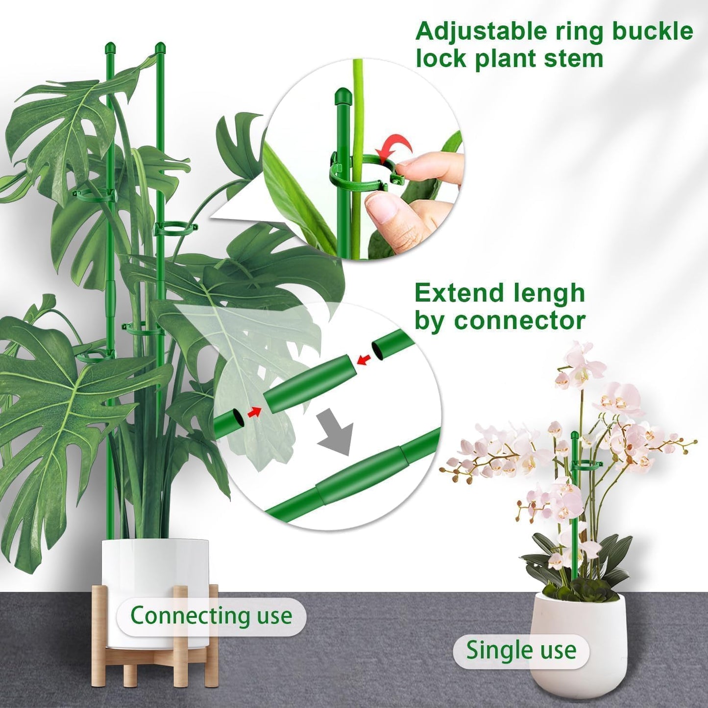20 Estacas Soporte Plantas 17pulg 3-5pies con Clips