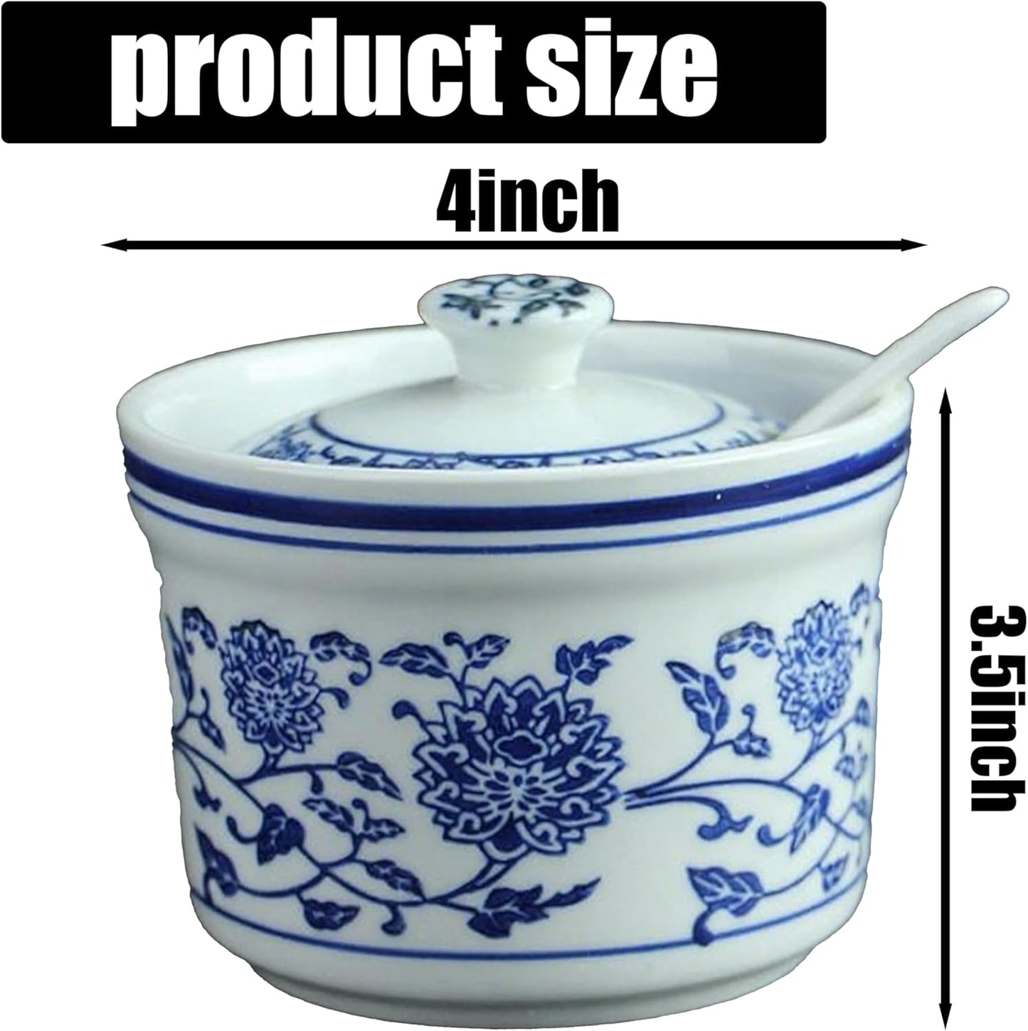 Azucarero vintage de cerámica azul y blanco con tapa hermética