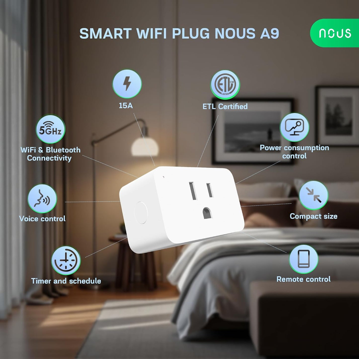 Enchufe Inteligente Wi-Fi 15A con Monitoreo Energía
