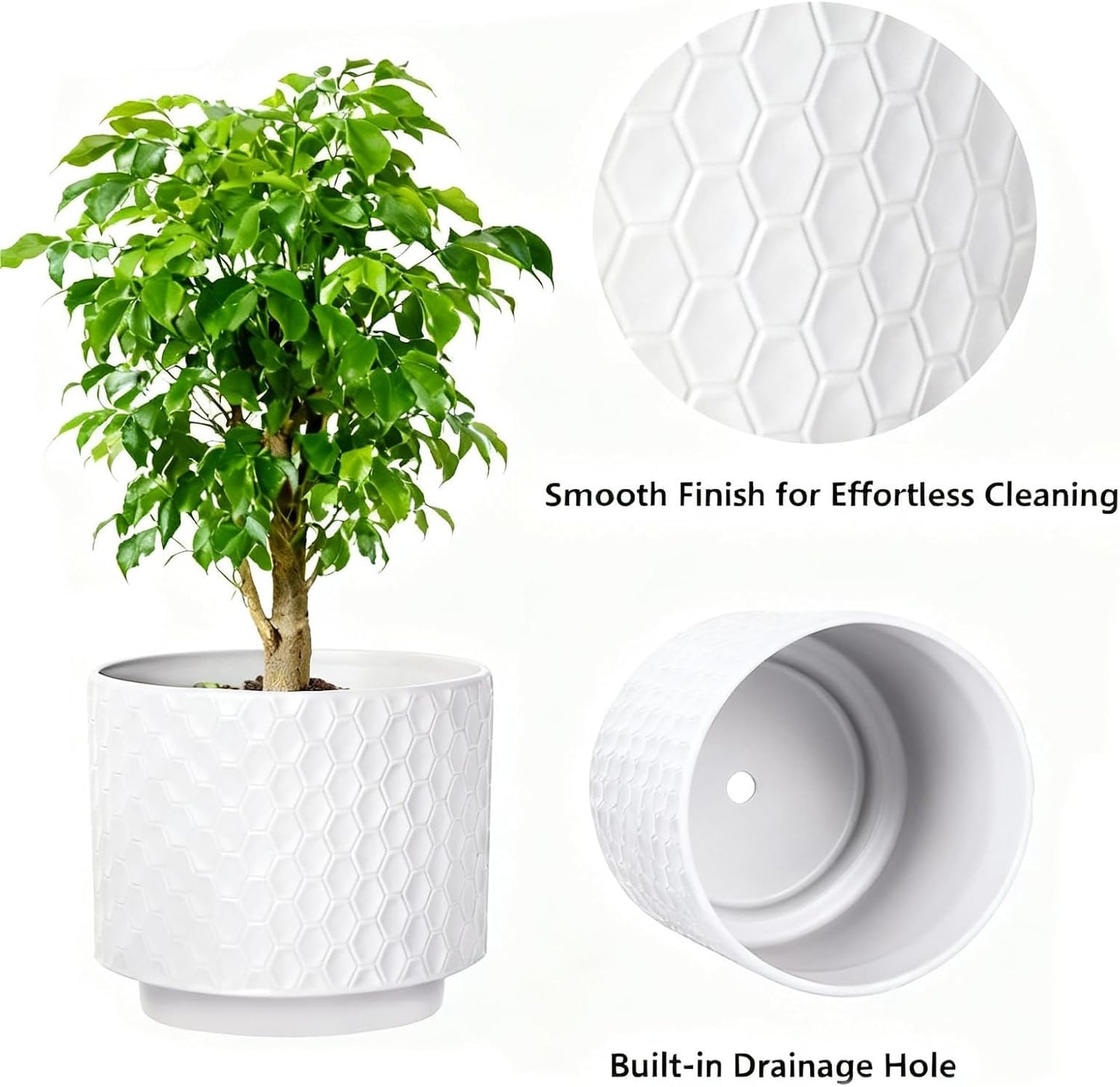 Maceta cerámica 6pulg diseño floral con drenaje para hogar