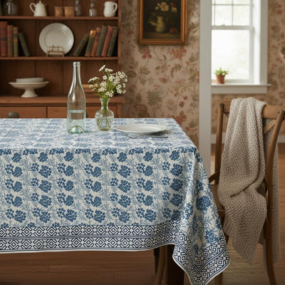 Mantel Floral Azul Algodón 60x84pulg Mesa Comedor