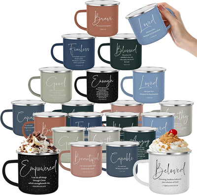 Tazas Café Esmaltadas 12oz con Versículo Bíblico Color Bohemio
