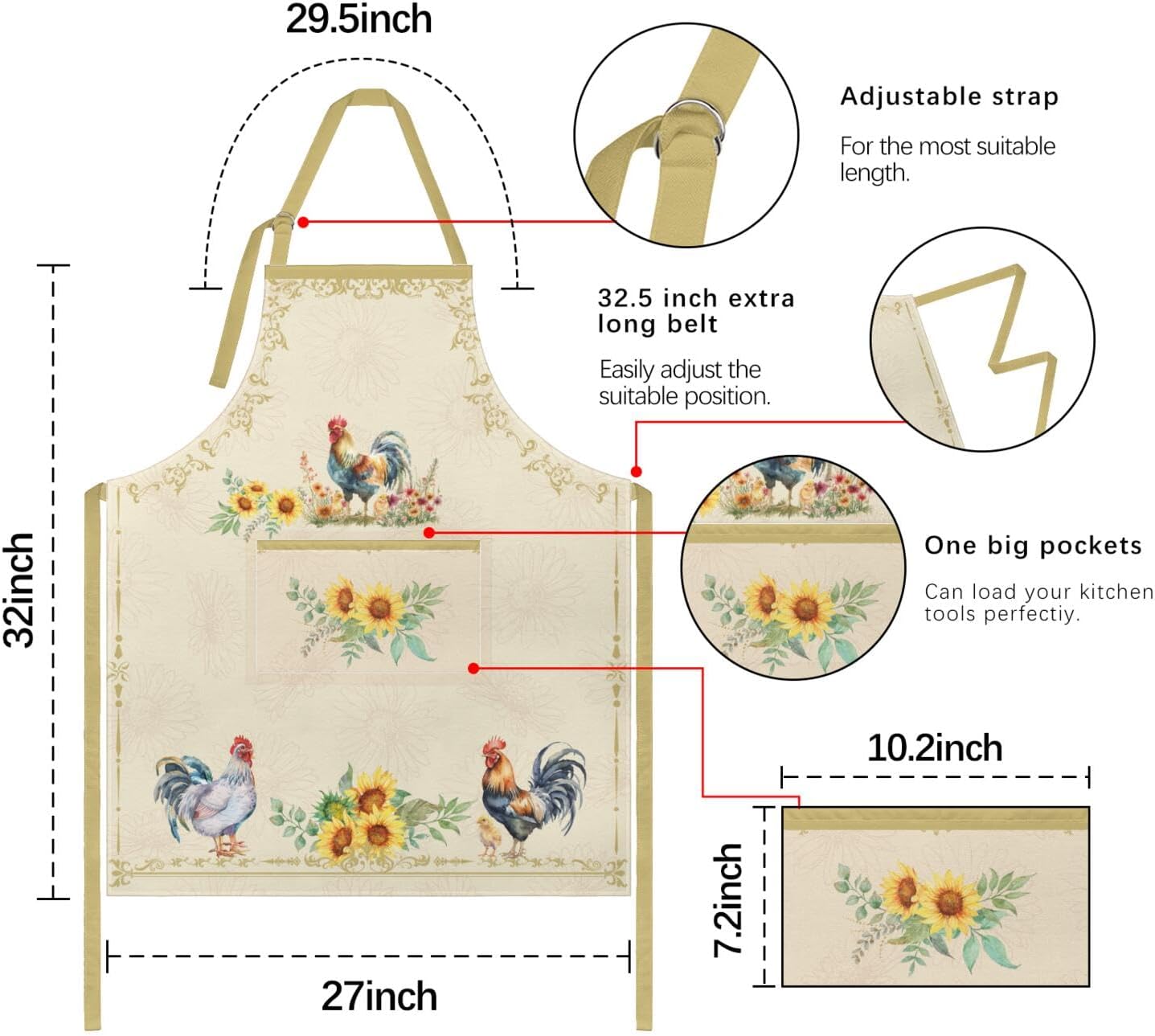 Delantal de chef para mujer con bolsillos diseño floral vintage