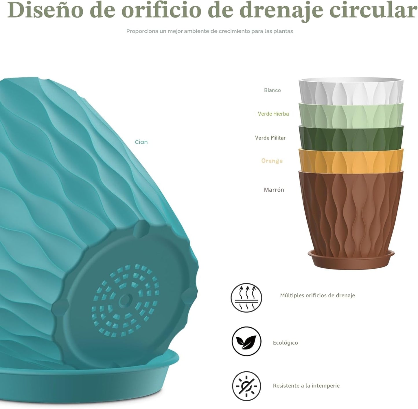 6 Pzas Macetas 4pulg con Drenaje para Orquídeas y Suculentas