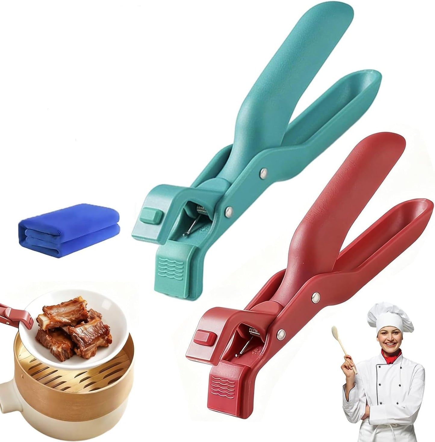 2 Pinzas Agarre Placa Caliente Silicona Antiderrapante Rojo Verde
