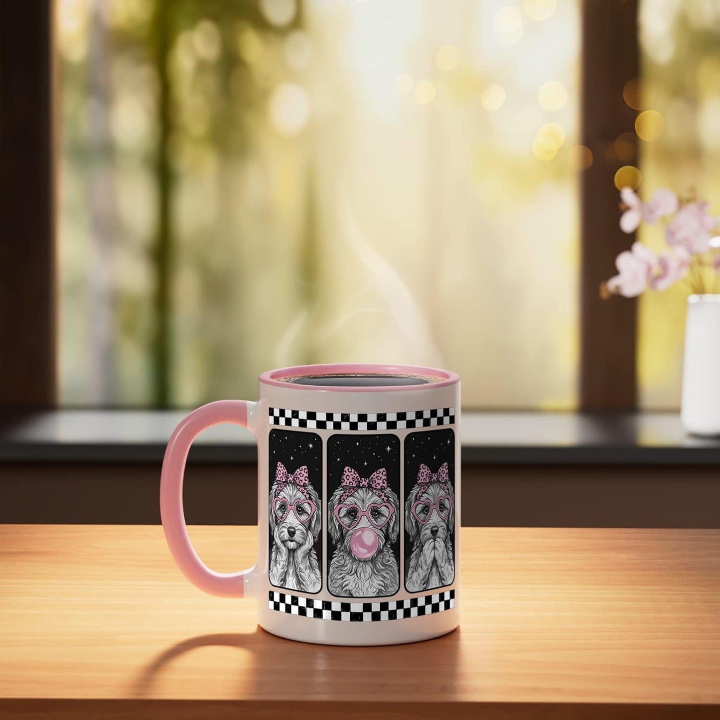 Taza Cerámica Labradoodle Trio Coquette Rosa Blanco