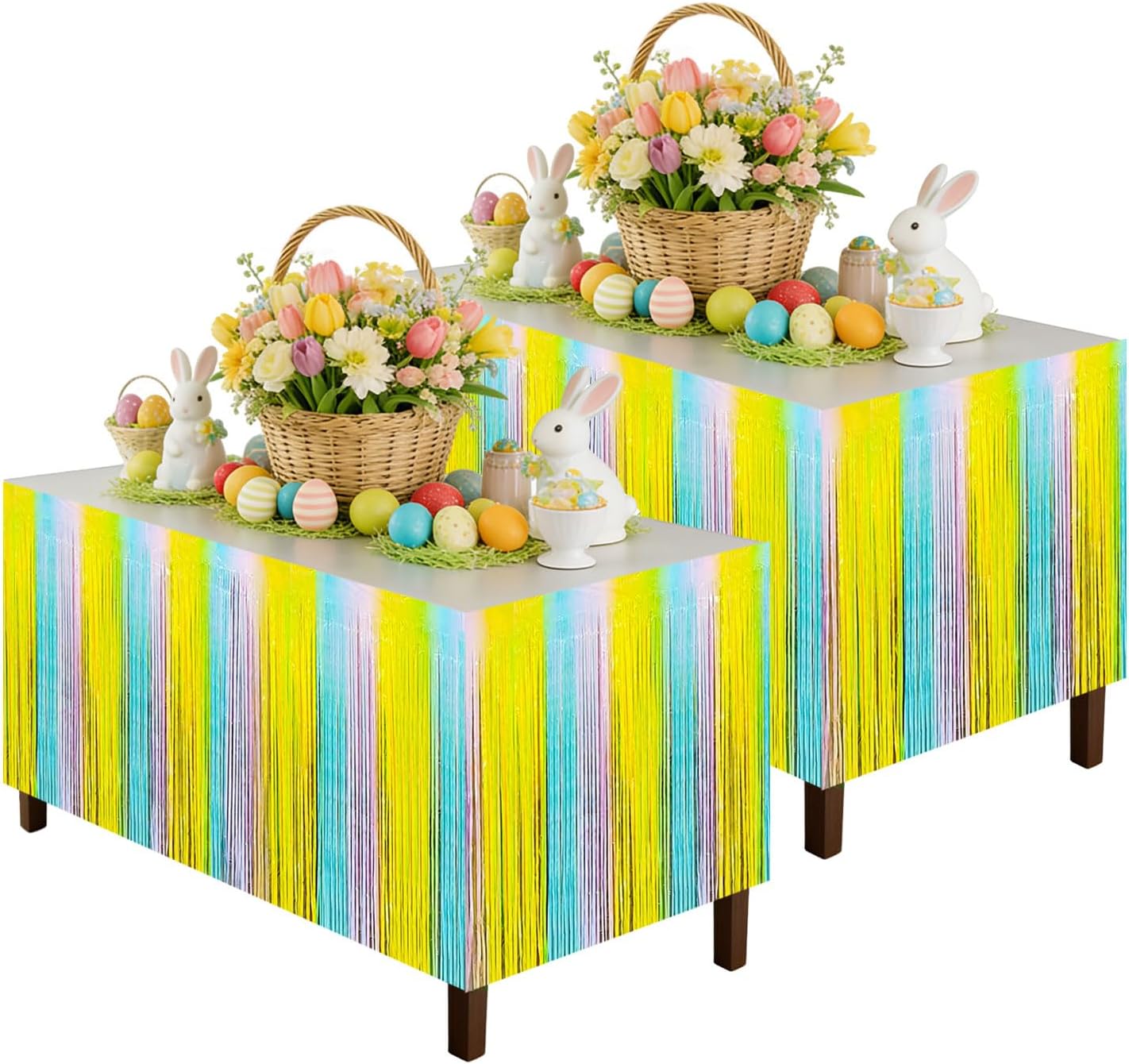 2 Faldas Mesa Pascua Flecos Aluminio 30x108pulg Funda Arcoíris