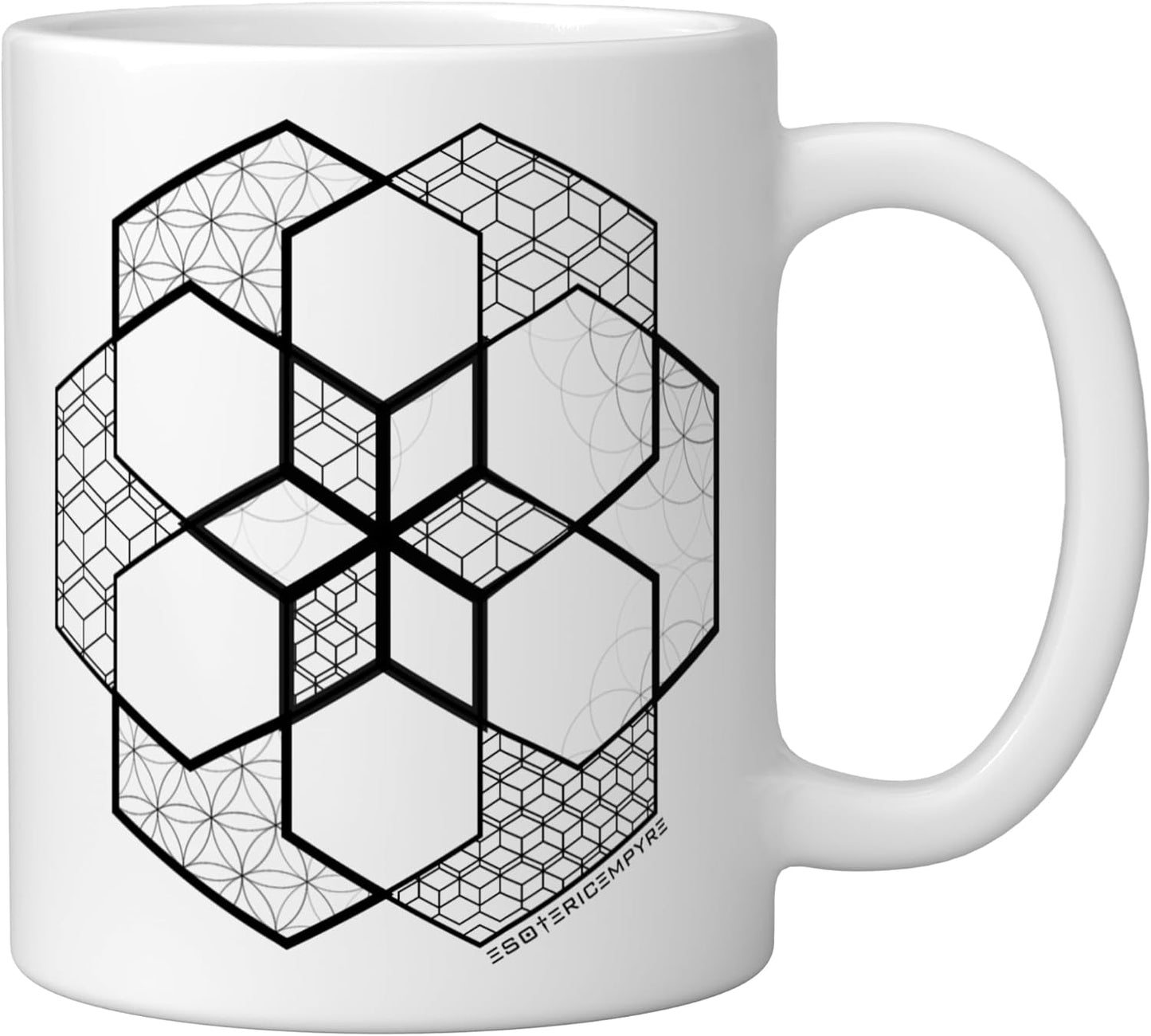 Taza cerámica mandala hexágono miel blanco