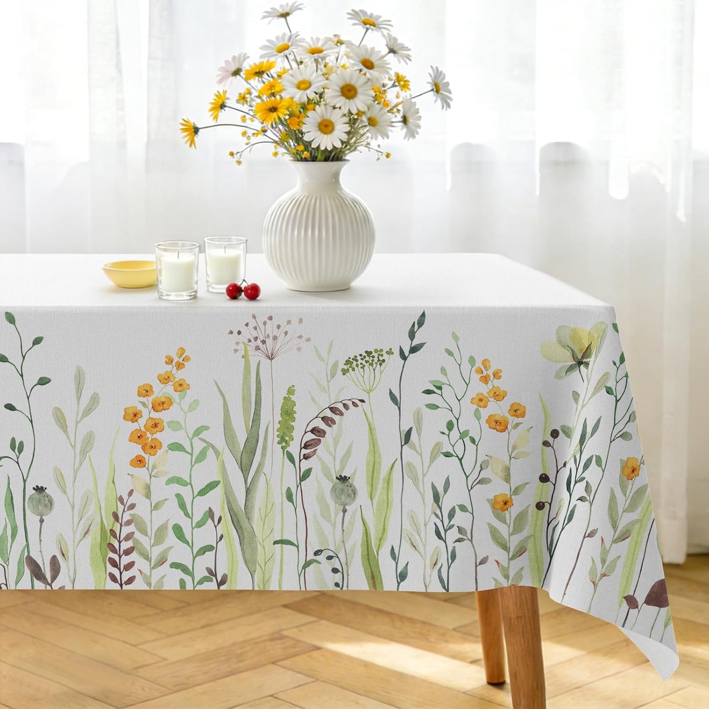 Mantel rectangular floral de poliéster resistente a manchas y arrugas