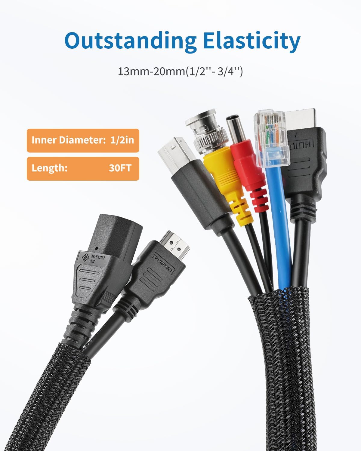 Funda protectora cable 30pies 1/2pulg tubo telar alambre trenzado