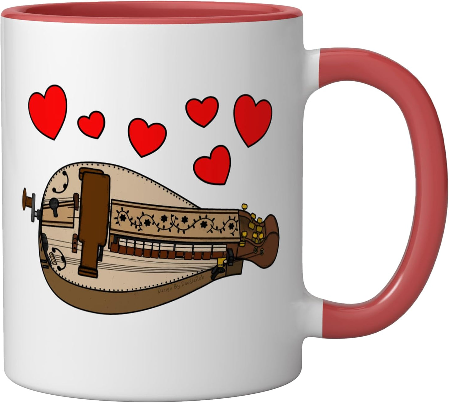 Taza cerámica para músico hurdy gurdy boda rojo/blanco