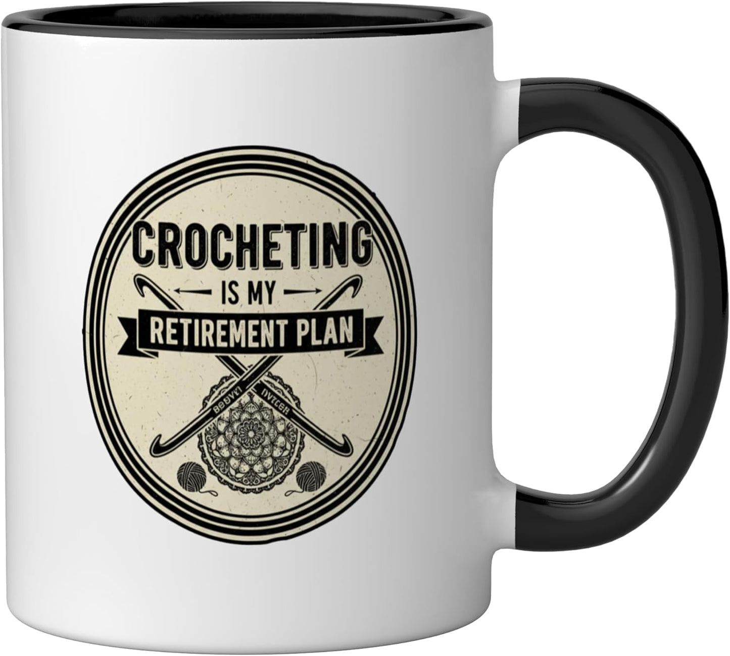 Taza Cerámica para Amantes del Ganchillo Negro/Blanco