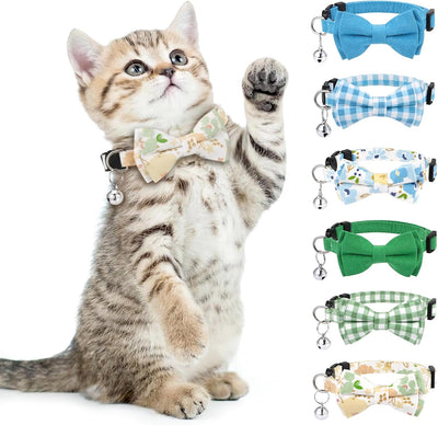 6 Collares Gato con Pajarita y Campanilla Ajustables