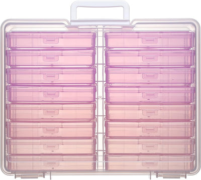 Caja almacenamiento fotos 4x6pulg con asa 16 estuches rosa