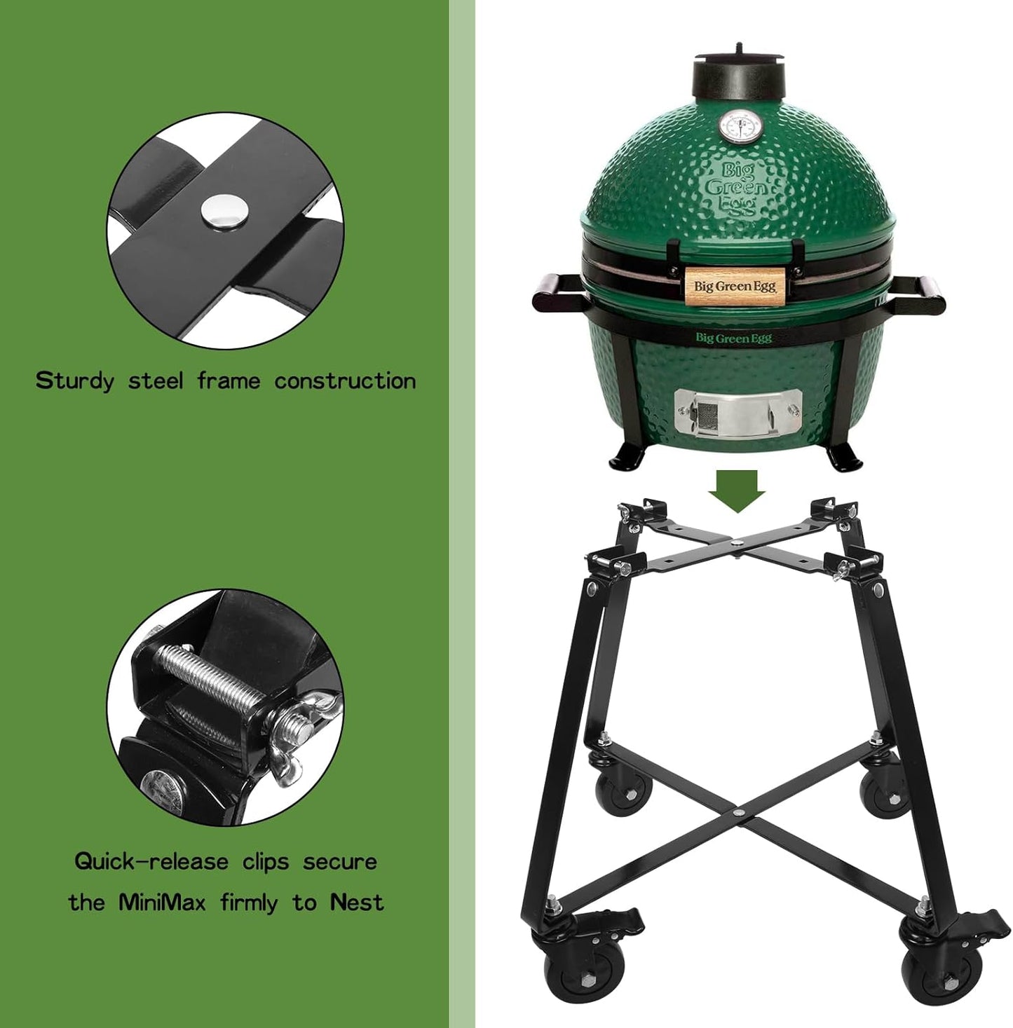 Nido rodante Big Green Egg soporte acero ruedas bloqueo