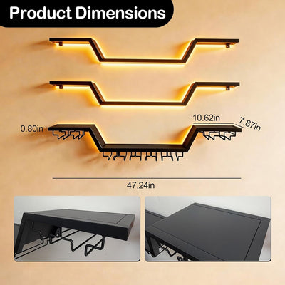 Estante vino pared 47.2pulg metal 3 niveles luces LED negro