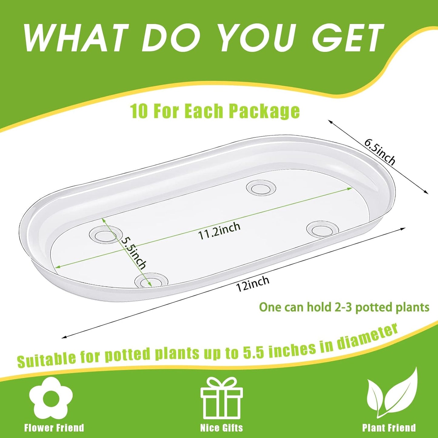 10 Bandejas Plástico 12x6pulg para Plantas Interiores