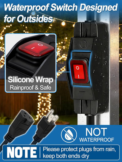 Cable extensión impermeable 1.5ft con interruptor 3 clavijas negro