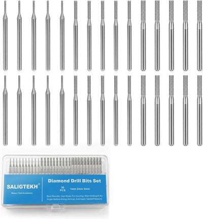 Set 30 Brocas Diamante 0.039-0.118pulg Vástago 1/8 Para Joyas
