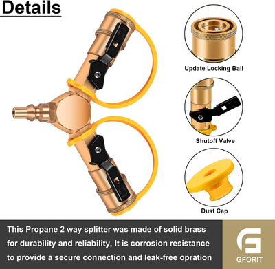 Adaptador Y propano RV 1/4pulg para manguera y parrilla GLP