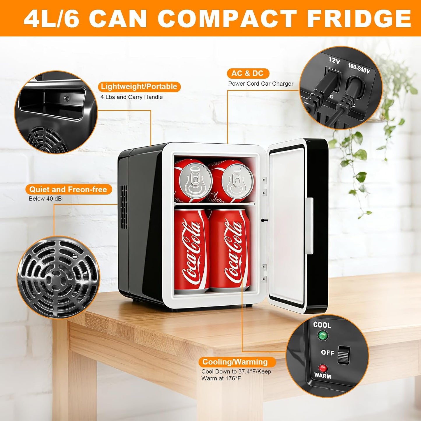 Mini refrigerador 4L con luz puerta espejo portátil CA/CC