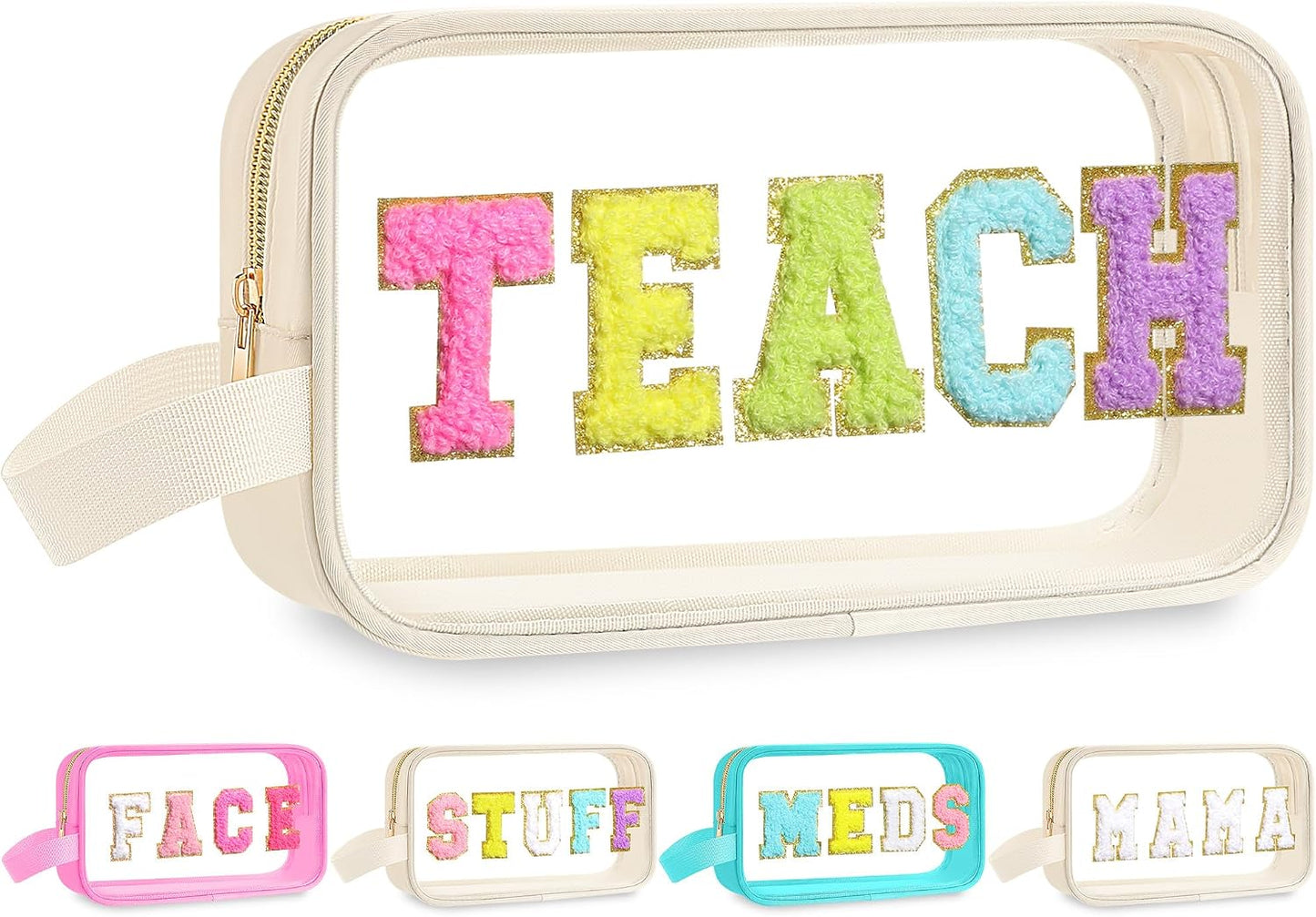 Bolsas maquillaje transparentes con parches cabello impermeables