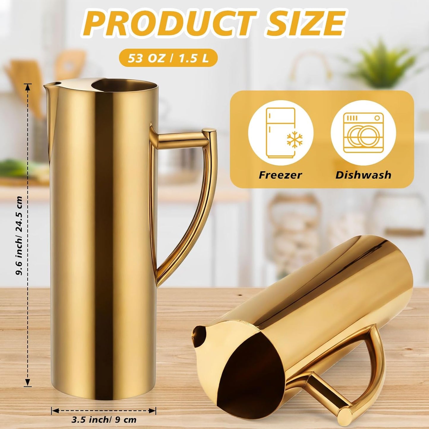 Jarra Acero Inox 1.5L Dorada Con Protector Hielo Asa