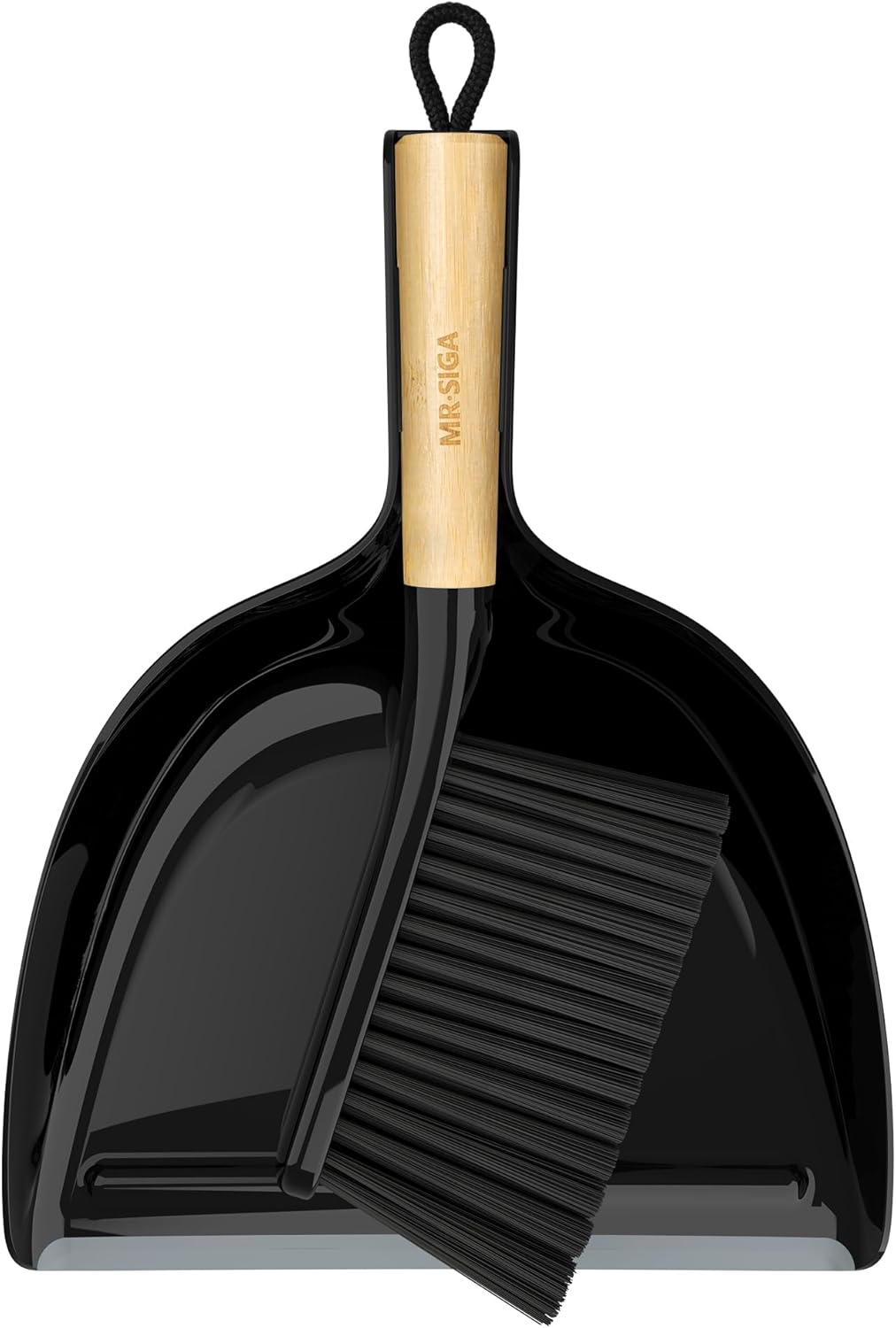 Juego recogedor y cepillo portátil mango bambú negro